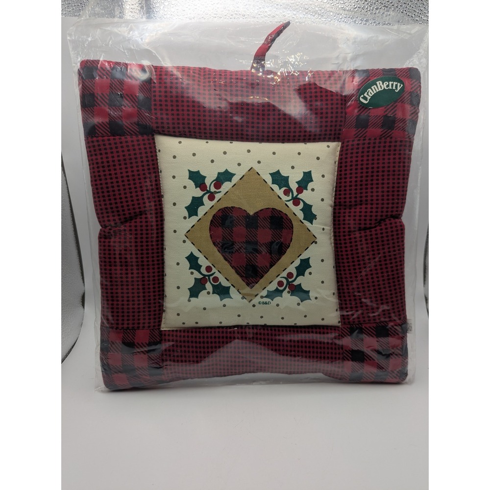 Cranberry Hotpad Quilted Heart Buffalo Plaid Christmas Kitchen Decor Hanging